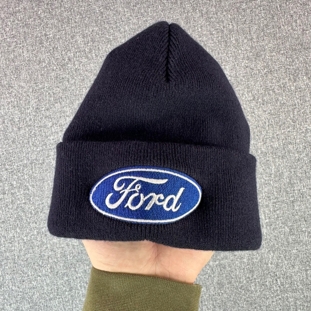 Ford Beanie Unisex OSFM Cuffed Navy Blue Embroidered Logo Automotive Accessory